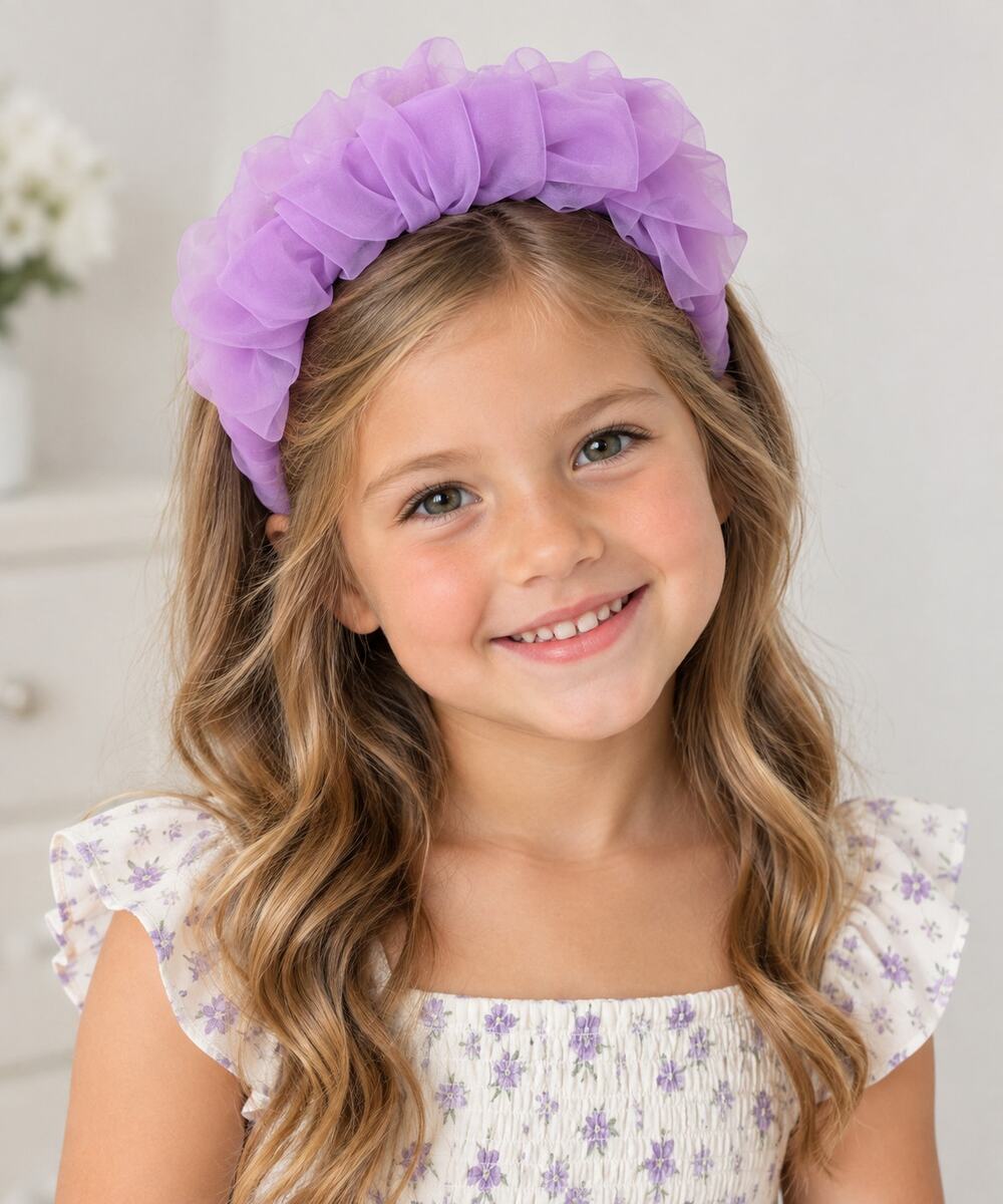 Girls Lavender Purple Ruffled Tulle Headband Hair Accessory Princess Party